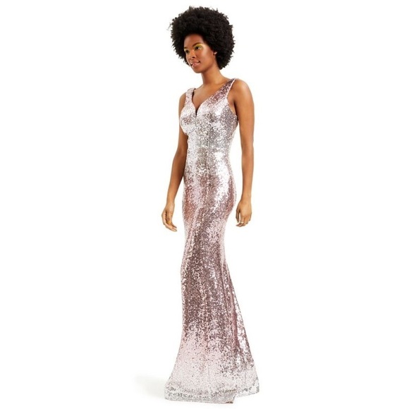 new Crystal Doll Ombré Sequined Mermaid Gown Formal Dress Light Pink Silver - Picture 4 of 16